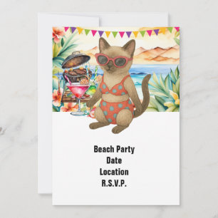 Beach Party Siamese Cat Beach Tropical Summer  Invitation