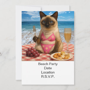 Beach Party Siamese Cat Beach Tropical Summer Invitation