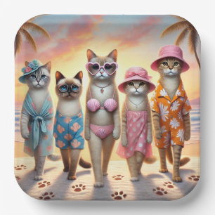 Beach Party Siamese Cat Beach Tropical Summer Paper Plate