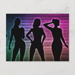 Beach Party Silhouette of Women Standing in Bikini Invitation Postcard