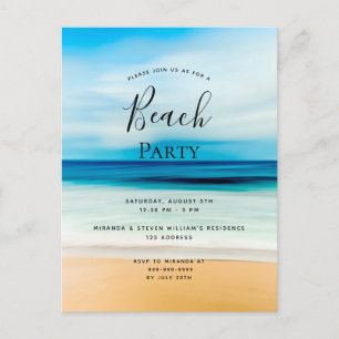 Beach party summer coastal sea tropical invitation postcard