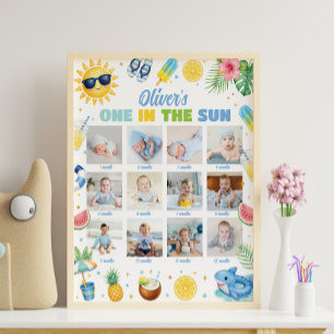 Beach Party Summer Pool Birthday Photo Milestone Poster
