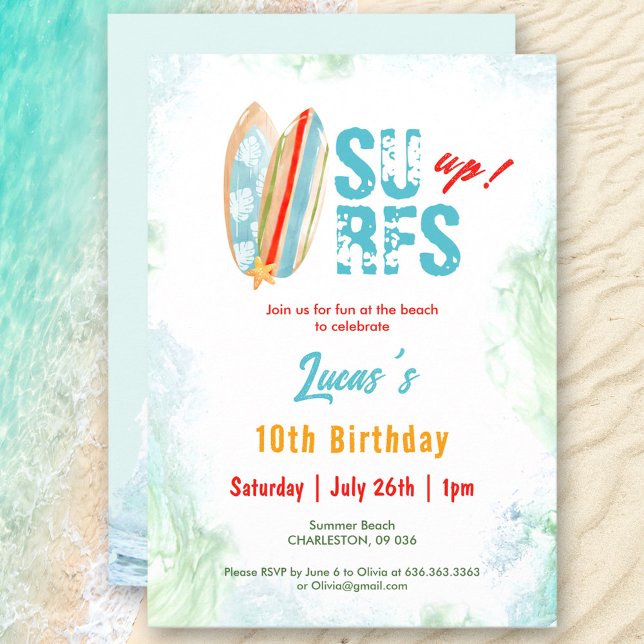 Beach Party Surf Summer Tropical Birthday Boy Invitation (Beach Party Surf Summer Tropical Birthday Boy Invitation)