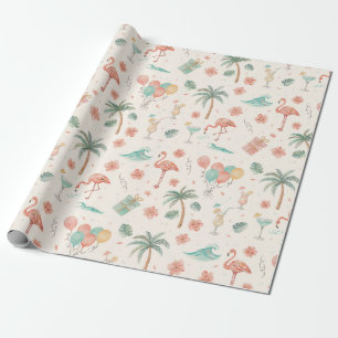 Beach Party Tropical Palm Trees Pink Flamingos Wrapping Paper