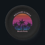 Beach Party Tropical Sunset Palm Trees Black Paper Plate<br><div class="desc">Cool custom beach sunset party paper plates for a destination wedding or family luau on an island. Cute personalized tropical black decor featuring a pretty pink sky behind beautiful palm trees on the coast.</div>