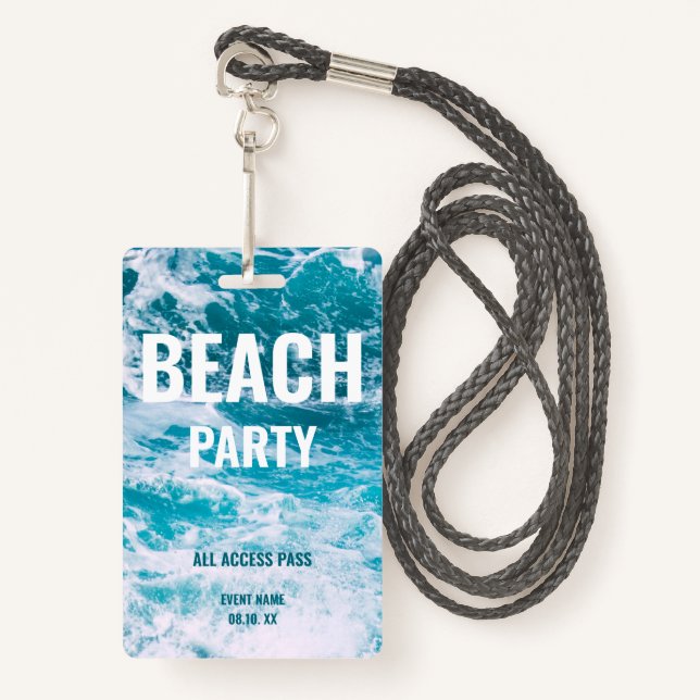Beach Party VIP All Access Summer Party Badge (Front with Lanyard)