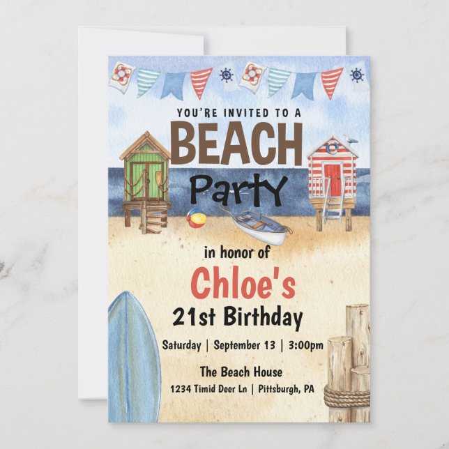 Beach Party watercolor  Invitation (Front)