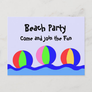 Beach Party With Beach Balls Invitation Postcard