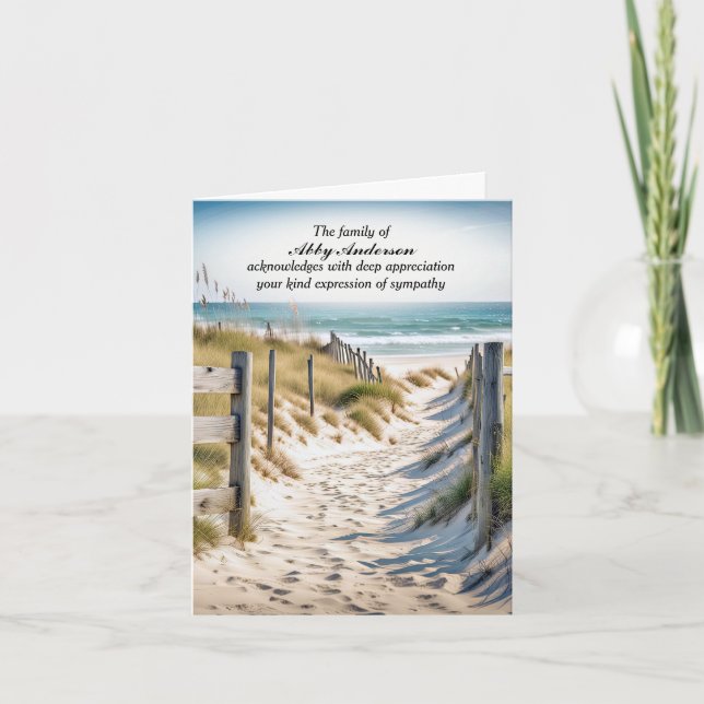 Beach Path In Sand Sympathy Thank You Card (Front)