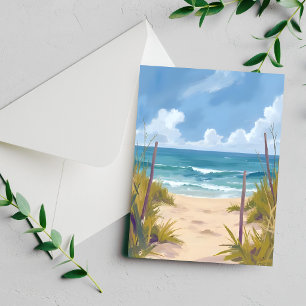 Beach Path   Ocean Watercolor Coastal Painted Card
