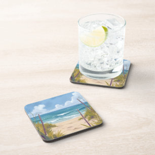 Beach Path Ocean Watercolor Coastal Painted Coaster