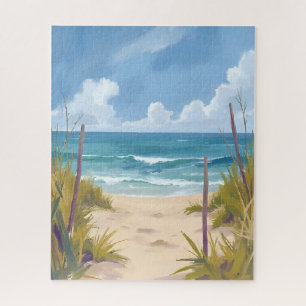 Beach Path Ocean Watercolor Coastal Painted Jigsaw Puzzle