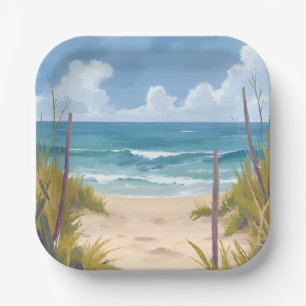 Beach Path   Ocean Watercolor Coastal Painted Paper Plate