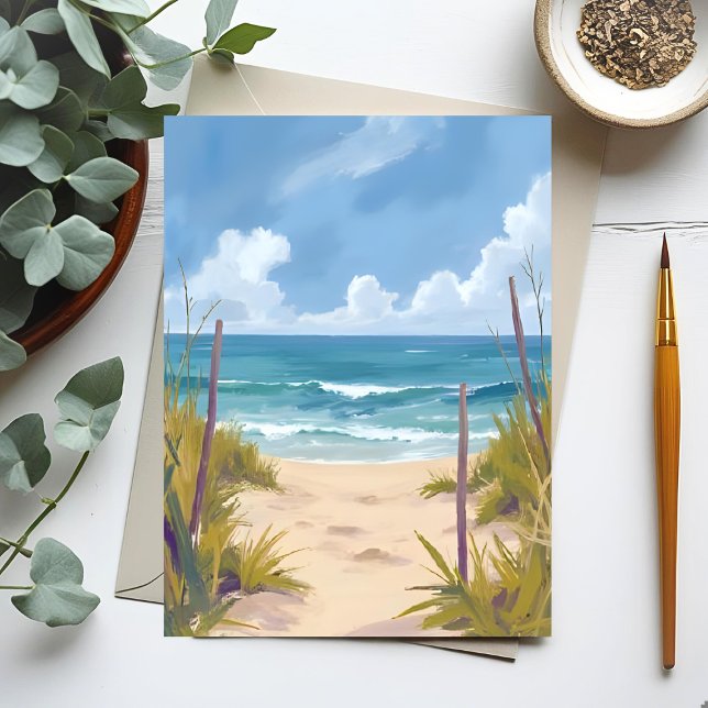 Beach Path | Ocean Watercolor Coastal Painted Postcard (Creator Uploaded)