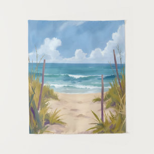 Beach Path   Ocean Watercolor Coastal Painted Tapestry