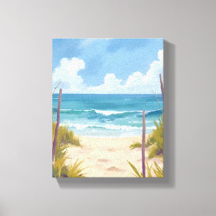 Beach Path   Ocean Watercolor Coastal Painting Canvas Print