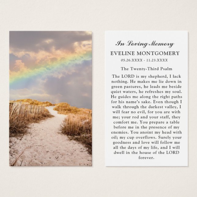 Beach Path Rainbow Funeral Prayer Card (Front & Back)
