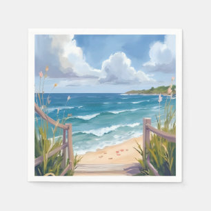 Beach Path Watercolor Coastal Dunes Ocean Painting Napkin
