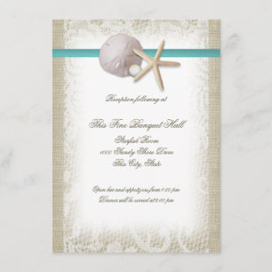 Beach Pearl and Lace Aqua Reception Invitation