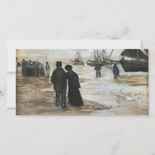 Beach, People Walking & Boats Van Gogh Fine Art (Front)