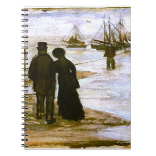 Beach People Walking & Boats Van Gogh Fine Art Notebook
