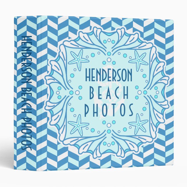 Beach Photo Album Art Deco Shell and Herringbone Binder (Front/Spine)