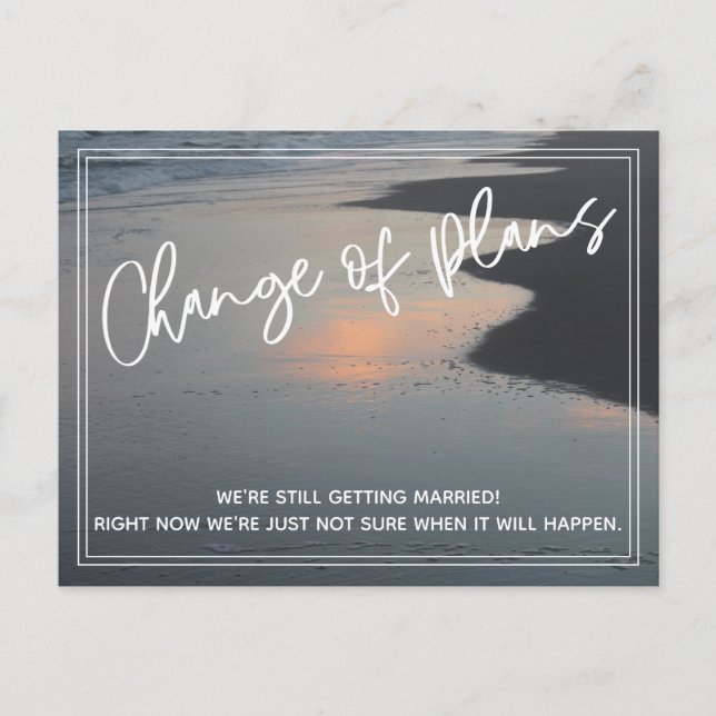 Beach Photo Change of Plans Postponed Wedding Postcard (Front)