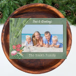 Beach Photo Christmas Holiday Card<br><div class="desc">Share your favourite tropical beach vacation photo this holiday season. Elegant watercolor tropical floral design frames your family photograph. Modern green and red to highlight your trip to Hawaii,  California,  Florida or other destination. Celebrate with a coastal Christmas! Happy Holidays!</div>