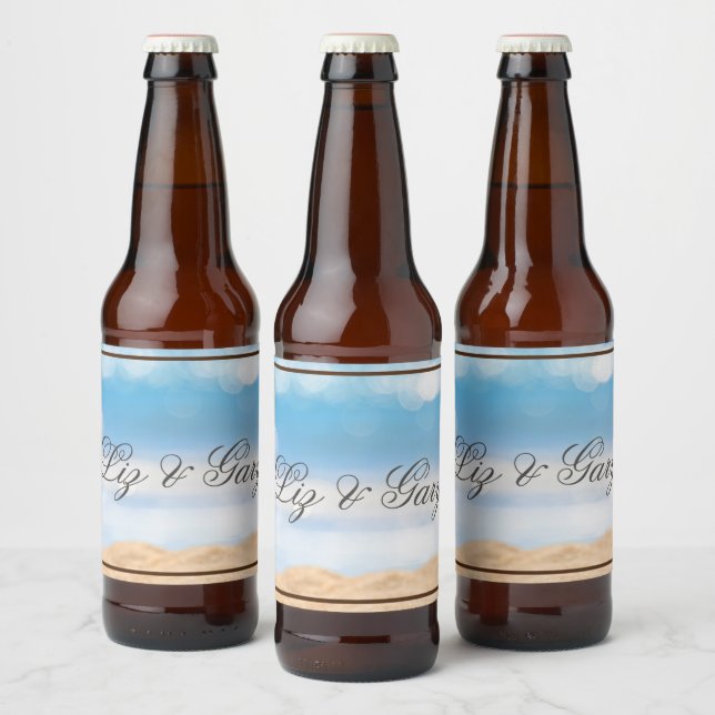 Beach Photo Destination Wedding  Beer Bottle Label (Bottles)