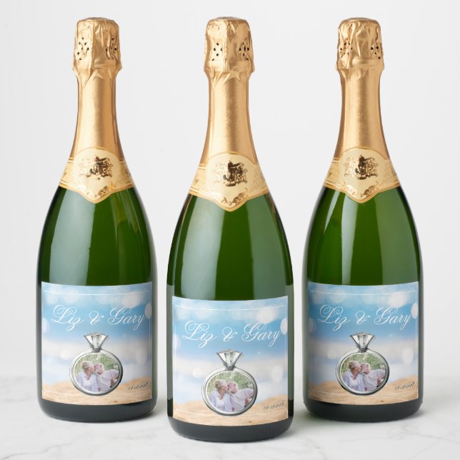 Beach Photo Destination Wedding  Sparkling Wine Label (Bottles)