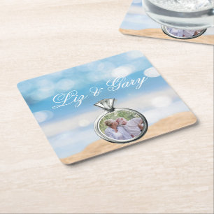 Beach Photo Destination Wedding  Square Paper Coaster