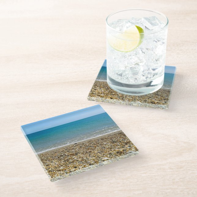 Beach photo glass coaster (Angled)