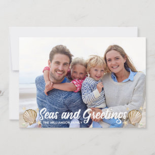 Beach Photo Holiday Seas and Greetings Christmas Card