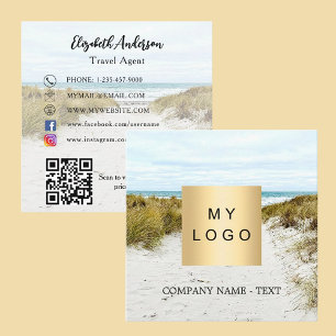 Beach photo logo QR code social media Square Business Card