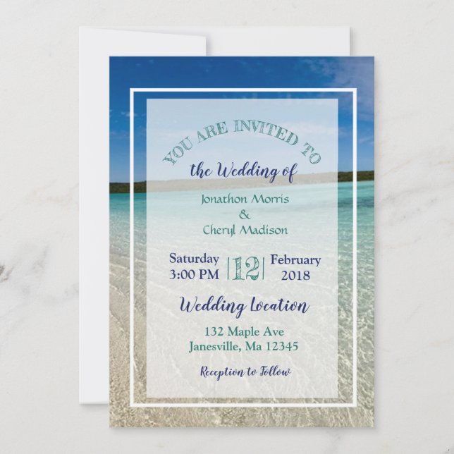Beach Photo Ocean Clear Water Wedding Invitations (Front)