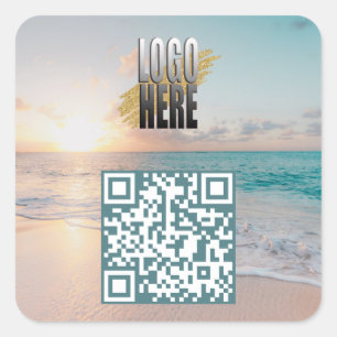 Beach Photo QR Code With Business Logo  Square Sticker