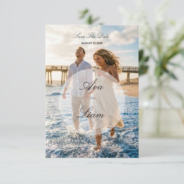 beach photo Save The Date Card (Standing Front)