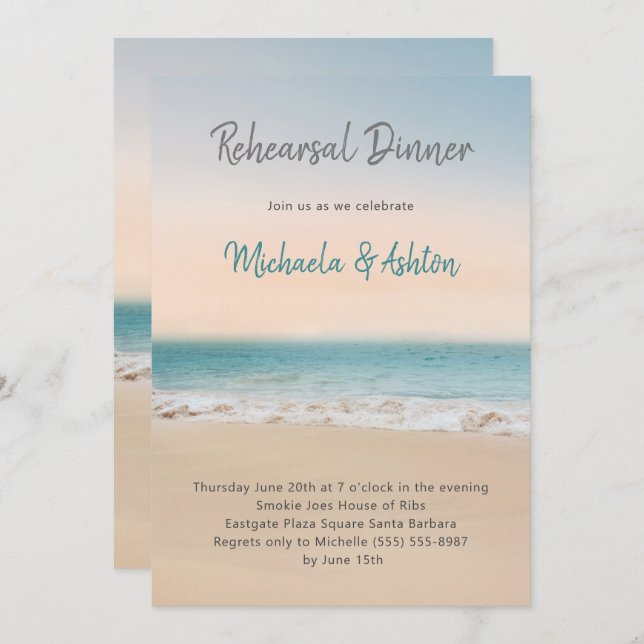 Beach Photo Wedding Rehearsal Dinner Invitation (Front/Back)