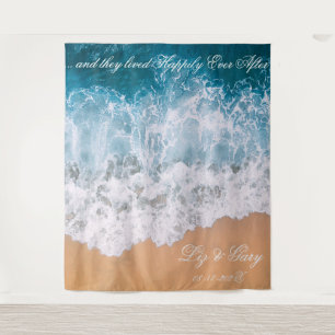 Beach Photo Wedding Seating Chart Print Tapestry