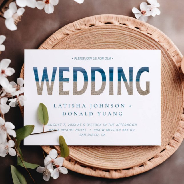 Beach Photo Wedding Text Art Invitation (Creator Uploaded)