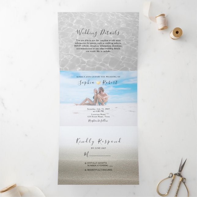 Beach Photo Wedding Tri-Fold Invitation (Inside)