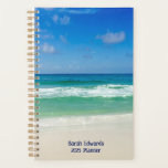 Beach Photography Blue Ocean Waves Custom 2025 Planner<br><div class="desc">This cool beach photography 2025 planner are perfect for a seaside restaurant or beachfront bar to customize for patrons as a souvenir. A beautiful beach photograph taken in the ideal vacation destination of Destin, Florida. The gorgeous green waters of Sandestin wash up to the sandy seashore underneath serene blue skies...</div>