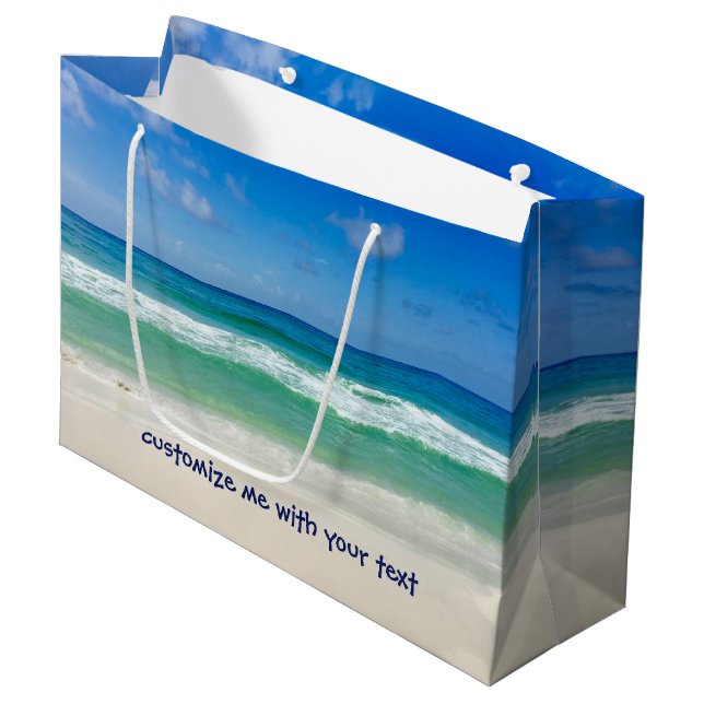 Beach Photography Blue Skies With Waves Custom Large Gift Bag (Front Angled)