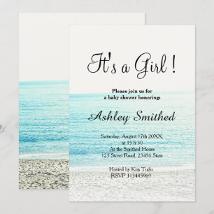 beach photography tropical modern girl baby shower invitation