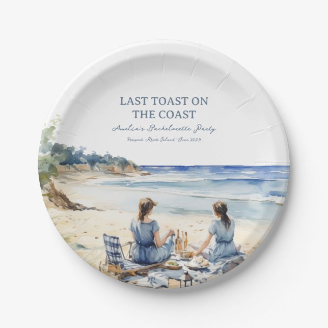 Beach Picnic Bachelorette Last Toast on the Coast  Paper Plate (Front)