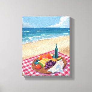 Beach Picnic Ocean Shore Painting Canvas Print