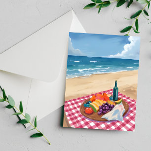 Beach Picnic   Ocean Shore Painting Card