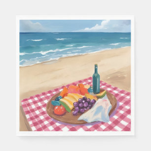 Beach Picnic   Ocean Shore Painting Napkin