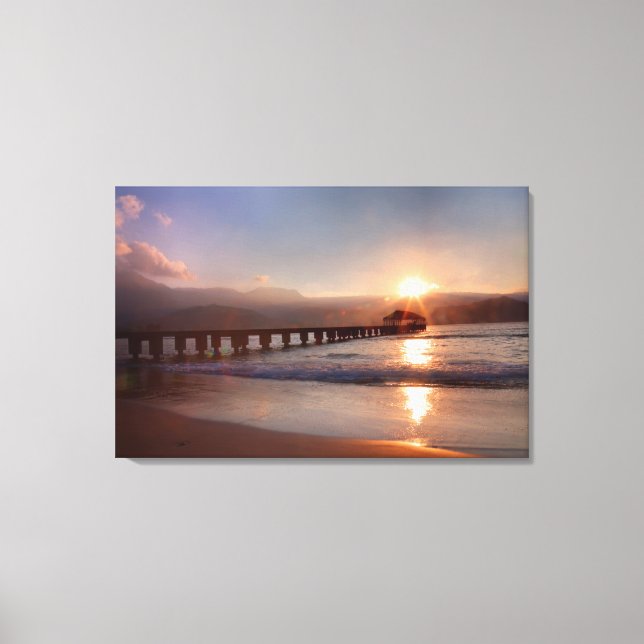 Beach pier at sunset, Hawaii Canvas Print (Front)