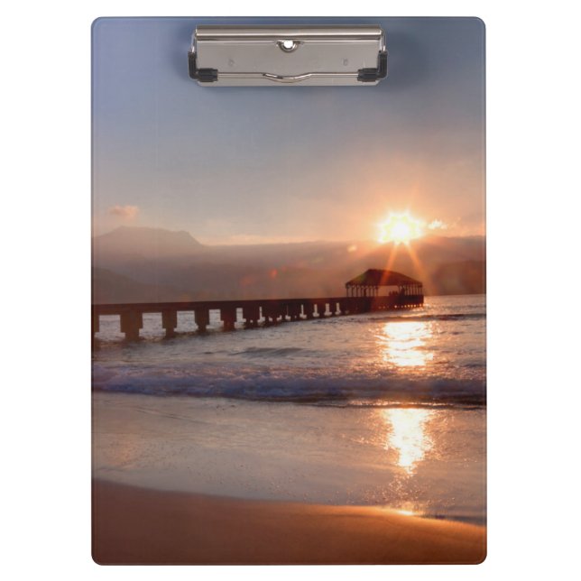 Beach pier at sunset, Hawaii Clipboard (Front)